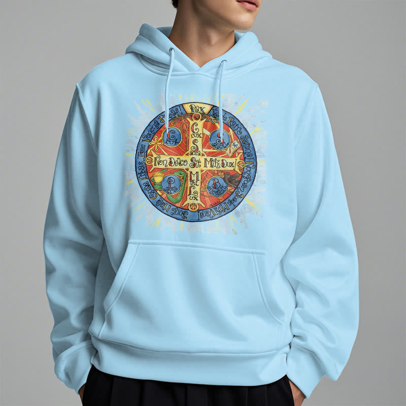 Christianartworkshop Classic Colored Style Pax Benedictine Cross Fleece Lined Polyester Hoodie