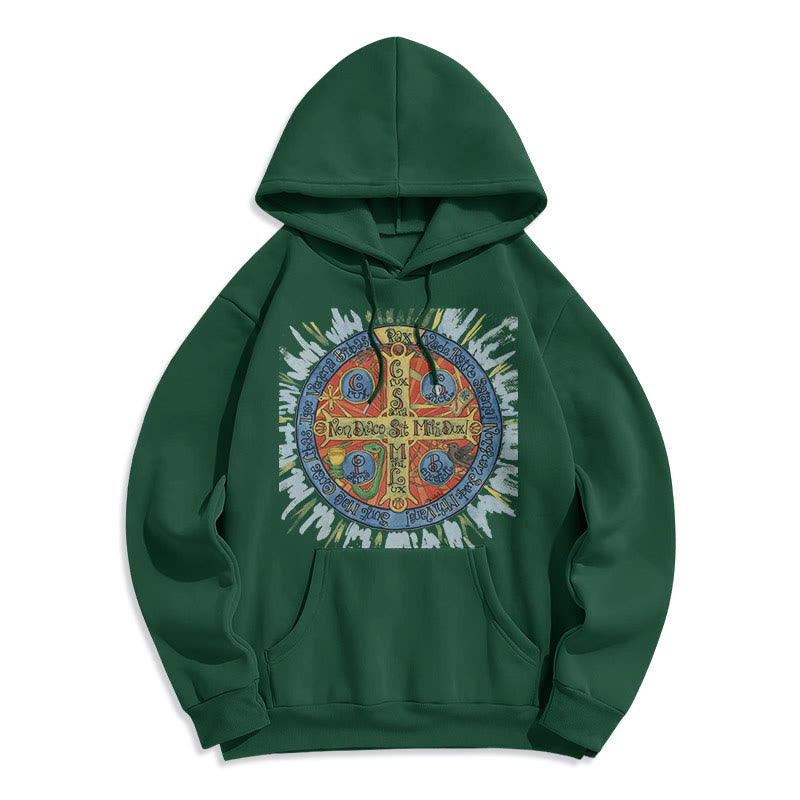Christianartworkshop Classic Colored Style Pax Benedictine Cross Fleece Lined Polyester Hoodie