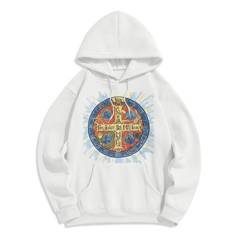 Christianartworkshop Classic Colored Style Pax Benedictine Cross Fleece Lined Polyester Hoodie