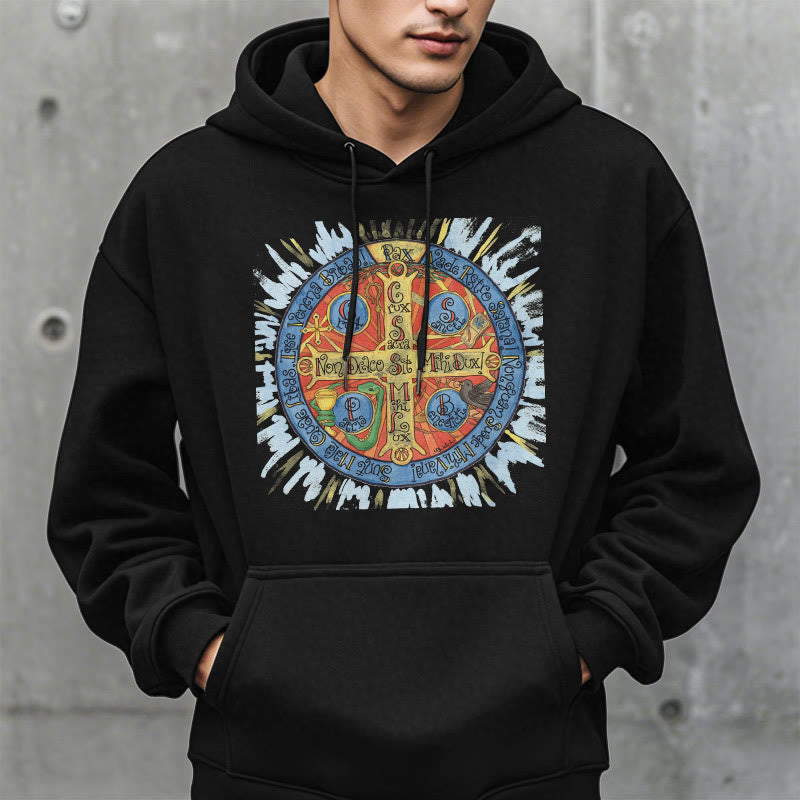 Christianartworkshop Classic Colored Style Pax Benedictine Cross Fleece Lined Polyester Hoodie
