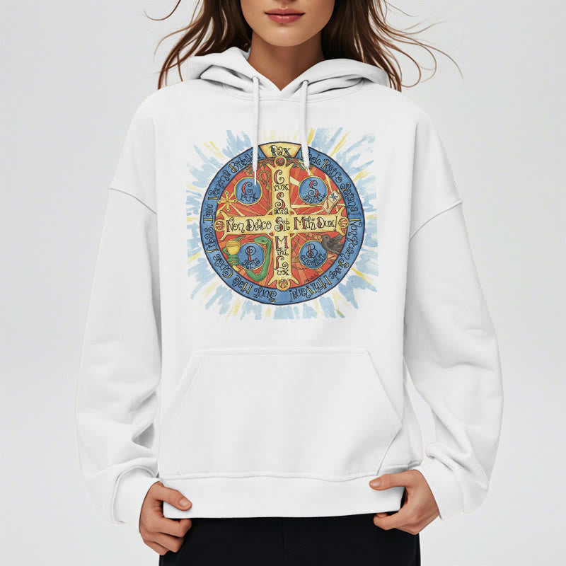 Christianartworkshop Classic Colored Style Pax Benedictine Cross Fleece Lined Polyester Hoodie