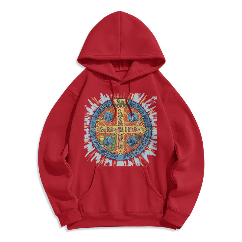 Christianartworkshop Classic Colored Style Pax Benedictine Cross Fleece Lined Polyester Hoodie
