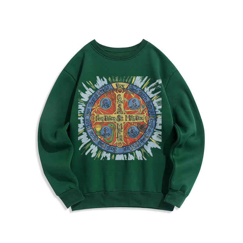 Christianartworkshop Classic Colored Style Pax Benedictine Cross Fleece Lined Polyester Sweatshirt