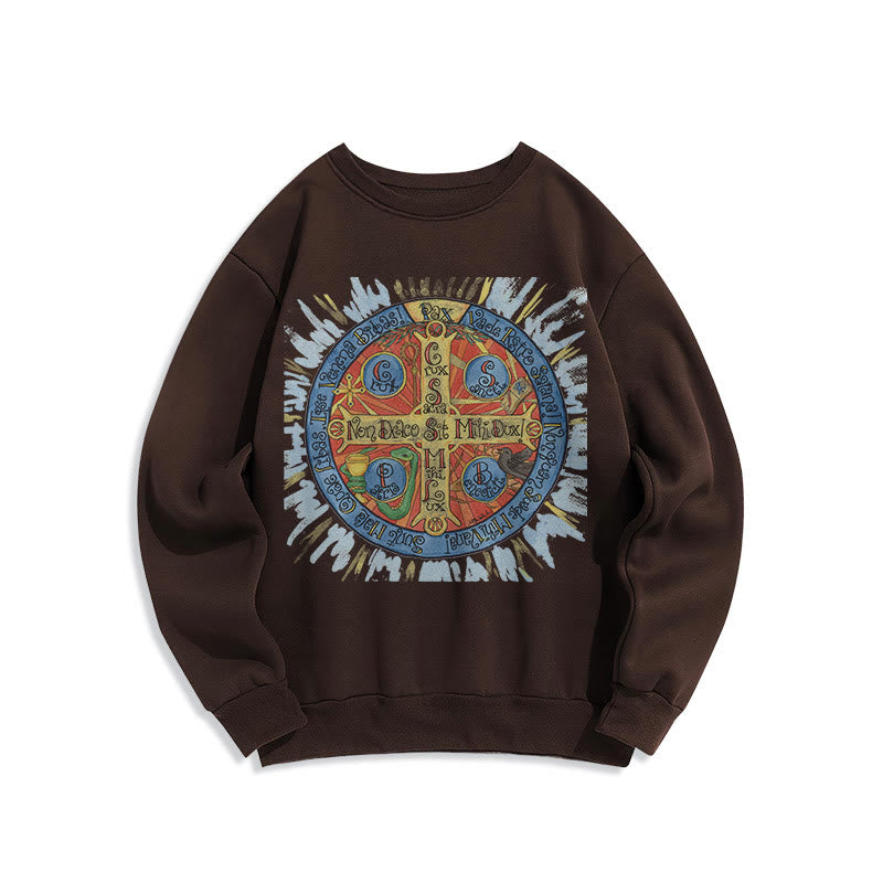 Christianartworkshop Classic Colored Style Pax Benedictine Cross Fleece Lined Polyester Sweatshirt