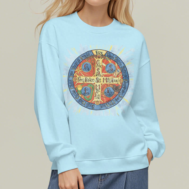 Christianartworkshop Classic Colored Style Pax Benedictine Cross Fleece Lined Polyester Sweatshirt