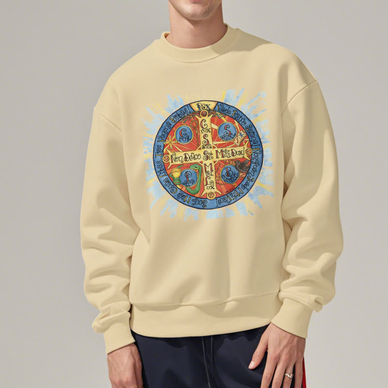 Christianartworkshop Classic Colored Style Pax Benedictine Cross Fleece Lined Polyester Sweatshirt