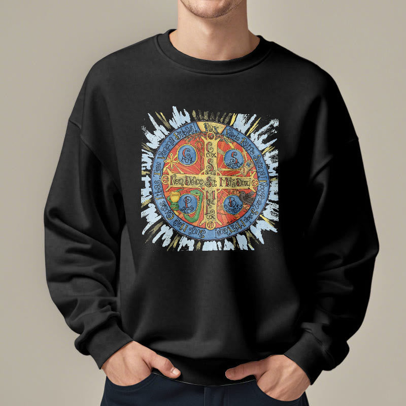 Christianartworkshop Classic Colored Style Pax Benedictine Cross Fleece Lined Polyester Sweatshirt