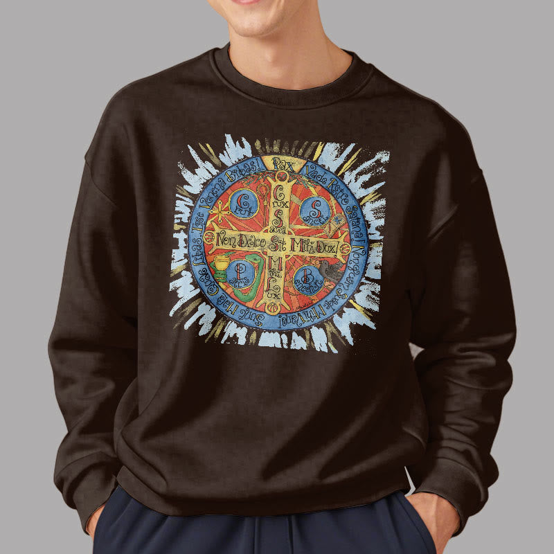 Christianartworkshop Classic Colored Style Pax Benedictine Cross Fleece Lined Polyester Sweatshirt