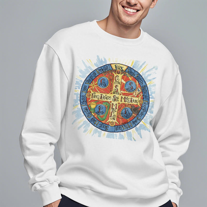 Christianartworkshop Classic Colored Style Pax Benedictine Cross Fleece Lined Polyester Sweatshirt