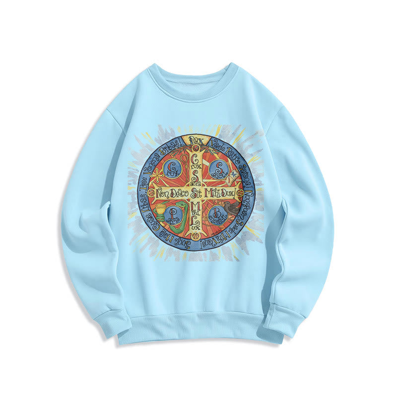 Christianartworkshop Classic Colored Style Pax Benedictine Cross Fleece Lined Polyester Sweatshirt