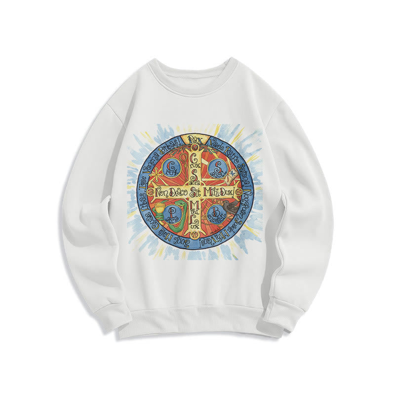 Christianartworkshop Classic Colored Style Pax Benedictine Cross Fleece Lined Polyester Sweatshirt