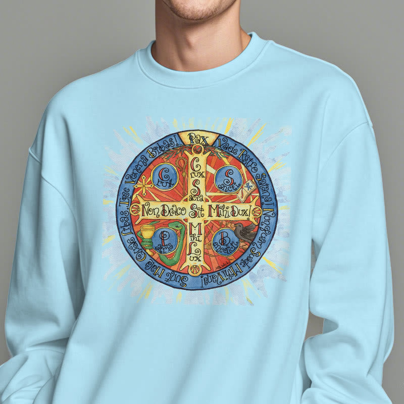 Christianartworkshop Classic Colored Style Pax Benedictine Cross Fleece Lined Polyester Sweatshirt