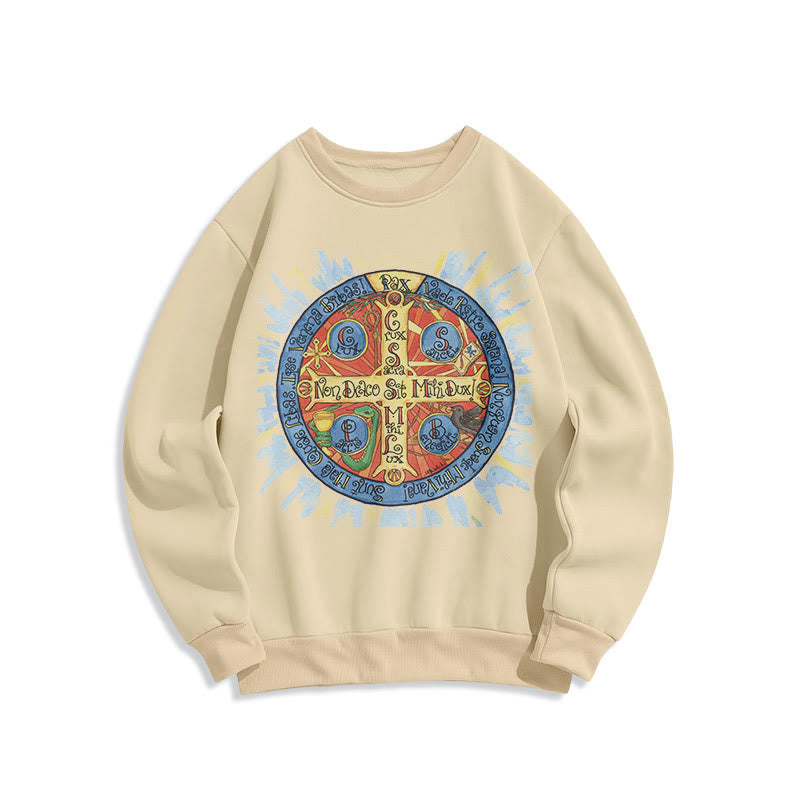Christianartworkshop Classic Colored Style Pax Benedictine Cross Fleece Lined Polyester Sweatshirt