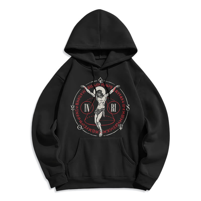 Christiandiscipleshop Classic Style Sacred INRI Crucifix Faith Fleece Lined Polyester Hoodie