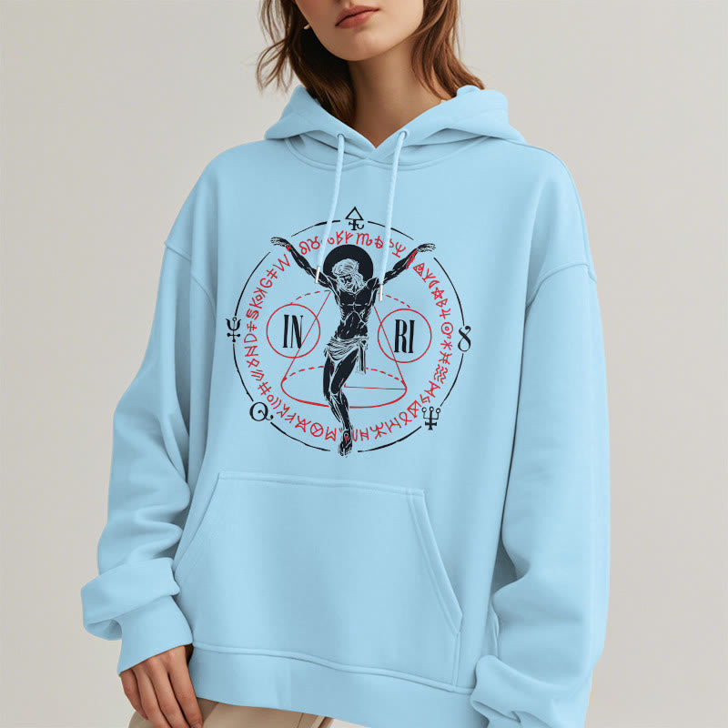 Christiandiscipleshop Classic Style Sacred INRI Crucifix Faith Fleece Lined Polyester Hoodie