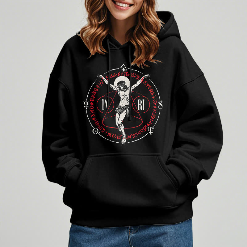 Christiandiscipleshop Classic Style Sacred INRI Crucifix Faith Fleece Lined Polyester Hoodie