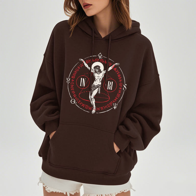Christiandiscipleshop Classic Style Sacred INRI Crucifix Faith Fleece Lined Polyester Hoodie