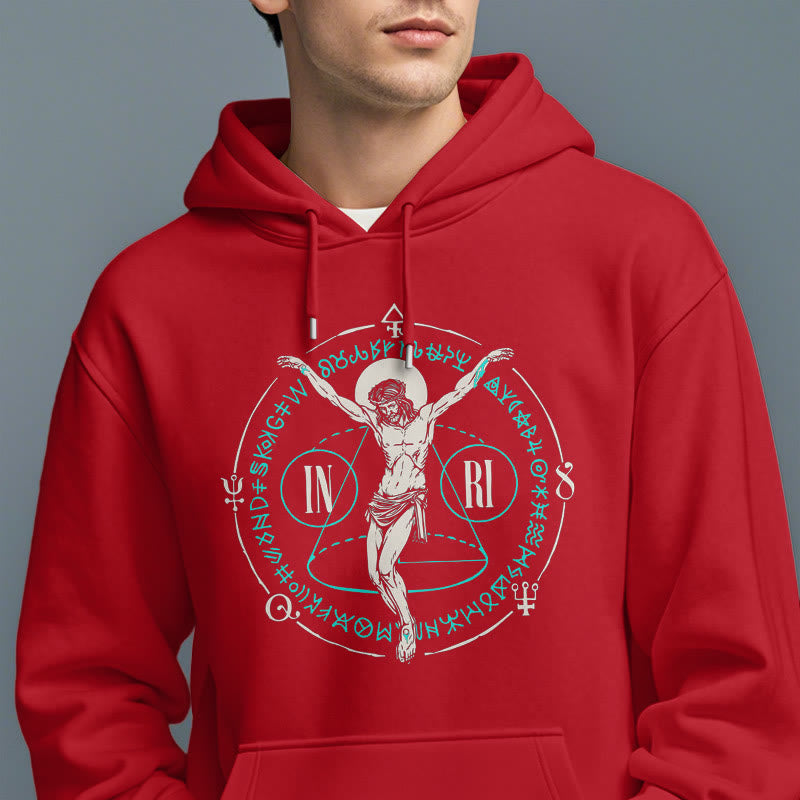Christiandiscipleshop Classic Style Sacred INRI Crucifix Faith Fleece Lined Polyester Hoodie