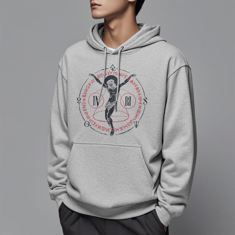 Christiandiscipleshop Classic Style Sacred INRI Crucifix Faith Fleece Lined Polyester Hoodie