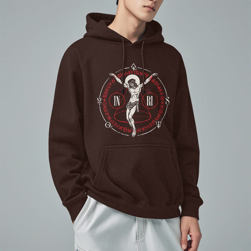 Christiandiscipleshop Classic Style Sacred INRI Crucifix Faith Fleece Lined Polyester Hoodie