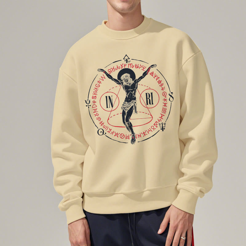Christiandiscipleshop Classic Style Sacred INRI Crucifix Faith Fleece Lined Polyester Sweatshirt