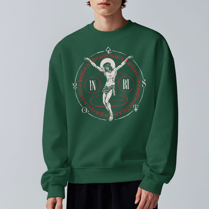 Christiandiscipleshop Classic Style Sacred INRI Crucifix Faith Fleece Lined Polyester Sweatshirt