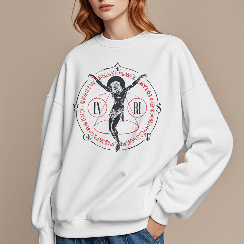 Christiandiscipleshop Classic Style Sacred INRI Crucifix Faith Fleece Lined Polyester Sweatshirt