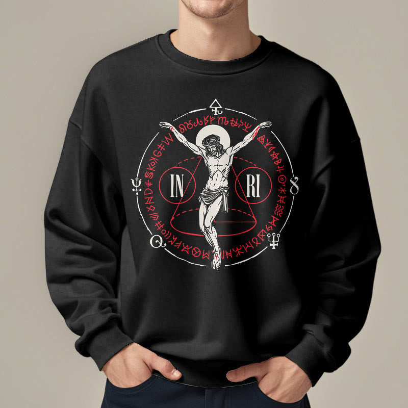Christiandiscipleshop Classic Style Sacred INRI Crucifix Faith Fleece Lined Polyester Sweatshirt