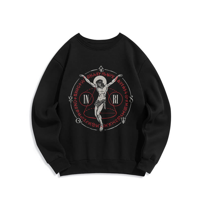 Christiandiscipleshop Classic Style Sacred INRI Crucifix Faith Fleece Lined Polyester Sweatshirt