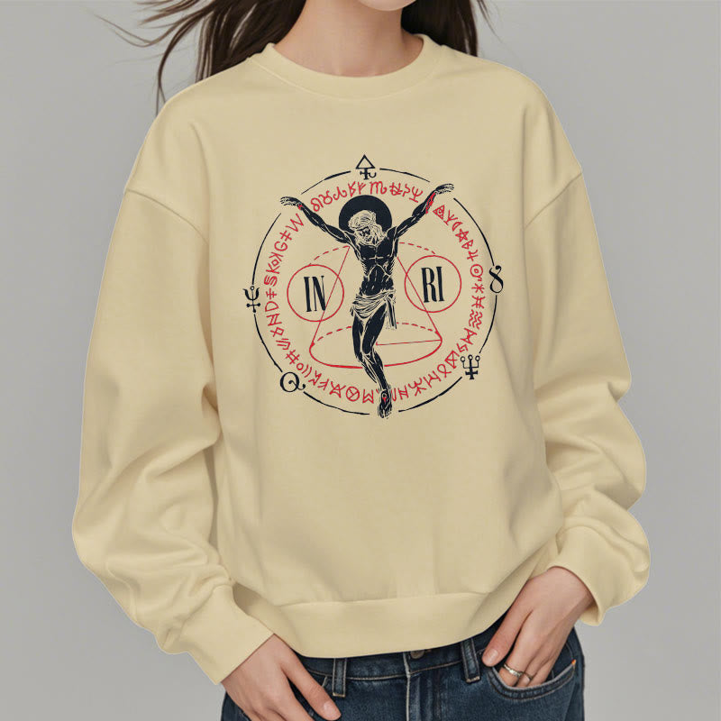 Christiandiscipleshop Classic Style Sacred INRI Crucifix Faith Fleece Lined Polyester Sweatshirt