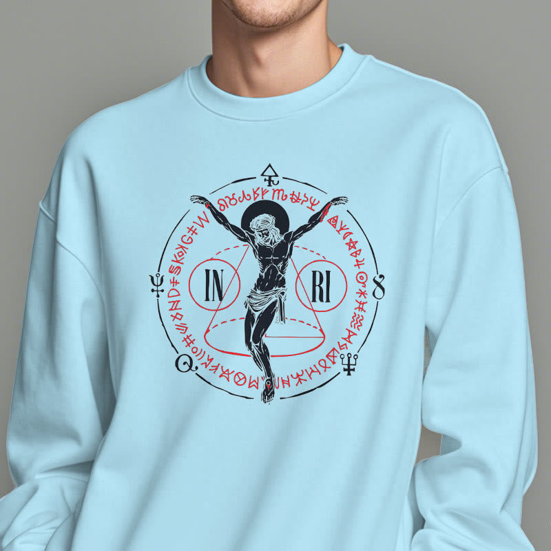 Christiandiscipleshop Classic Style Sacred INRI Crucifix Faith Fleece Lined Polyester Sweatshirt