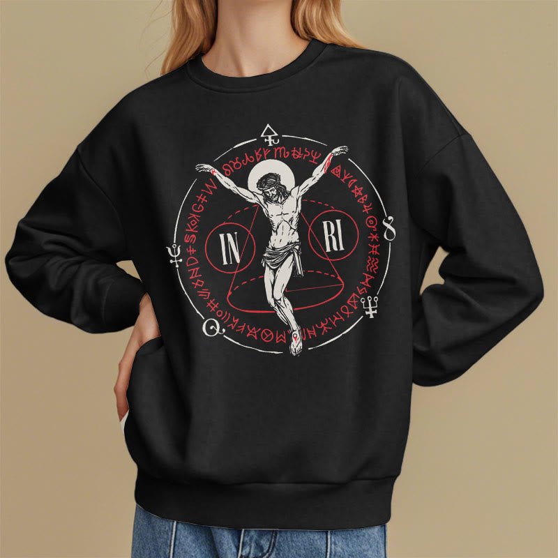 Christiandiscipleshop Classic Style Sacred INRI Crucifix Faith Fleece Lined Polyester Sweatshirt