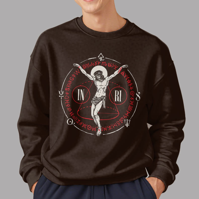 Christiandiscipleshop Classic Style Sacred INRI Crucifix Faith Fleece Lined Polyester Sweatshirt