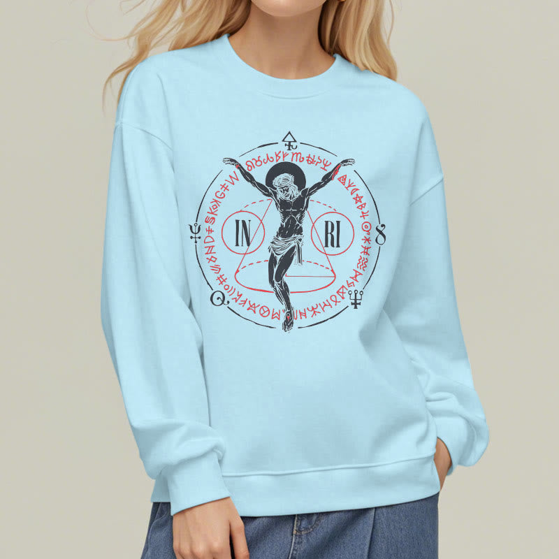Christiandiscipleshop Classic Style Sacred INRI Crucifix Faith Fleece Lined Polyester Sweatshirt