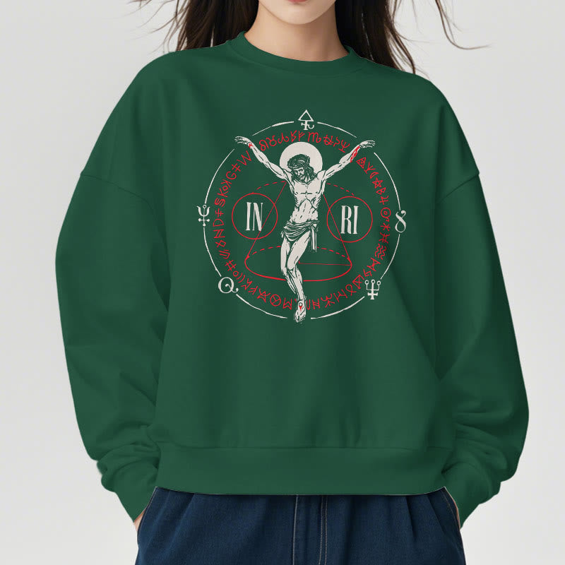 Christiandiscipleshop Classic Style Sacred INRI Crucifix Faith Fleece Lined Polyester Sweatshirt