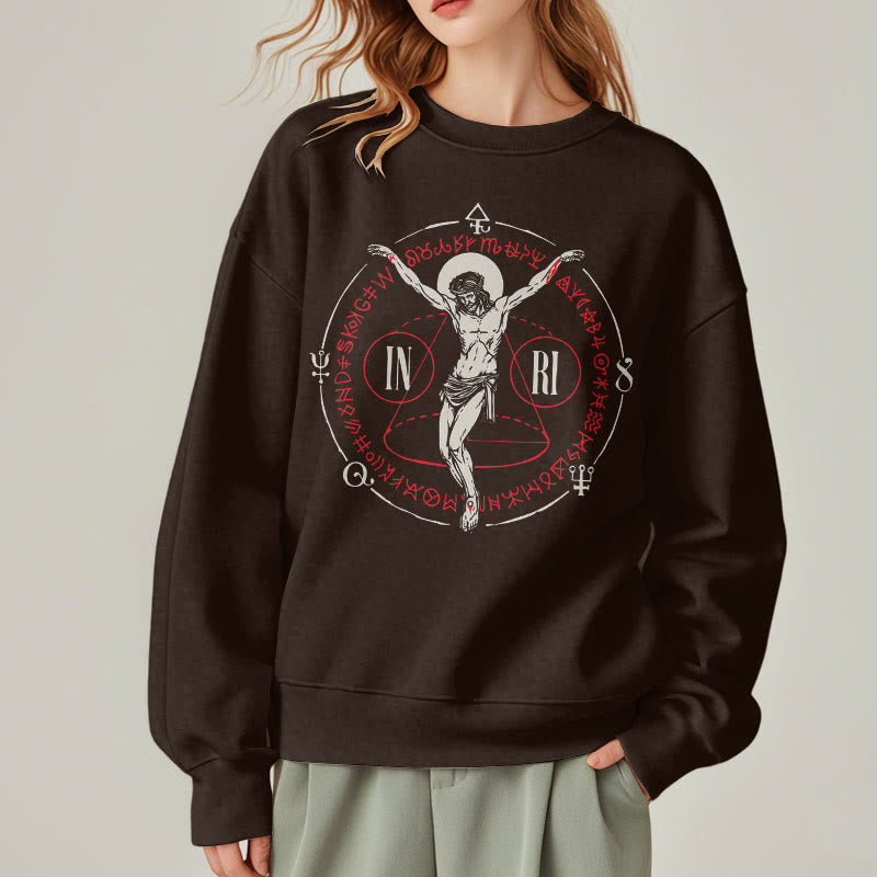 Christiandiscipleshop Classic Style Sacred INRI Crucifix Faith Fleece Lined Polyester Sweatshirt