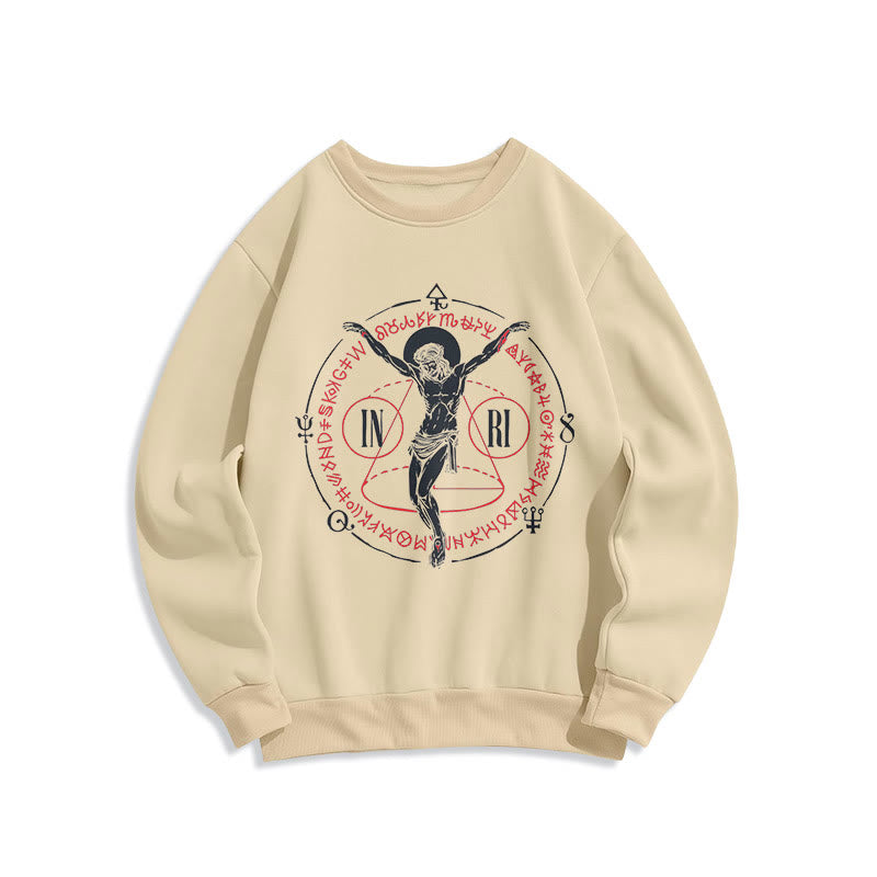 Christiandiscipleshop Classic Style Sacred INRI Crucifix Faith Fleece Lined Polyester Sweatshirt