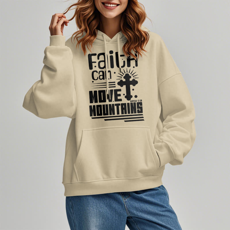 christiandiscipleshop Modern Style Faith Can Move Mountains Fleece Lined Polyester Hoodie
