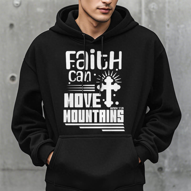 christiandiscipleshop Modern Style Faith Can Move Mountains Fleece Lined Polyester Hoodie