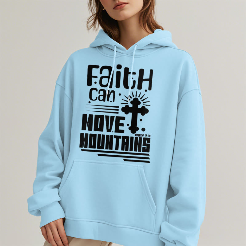 christiandiscipleshop Modern Style Faith Can Move Mountains Fleece Lined Polyester Hoodie