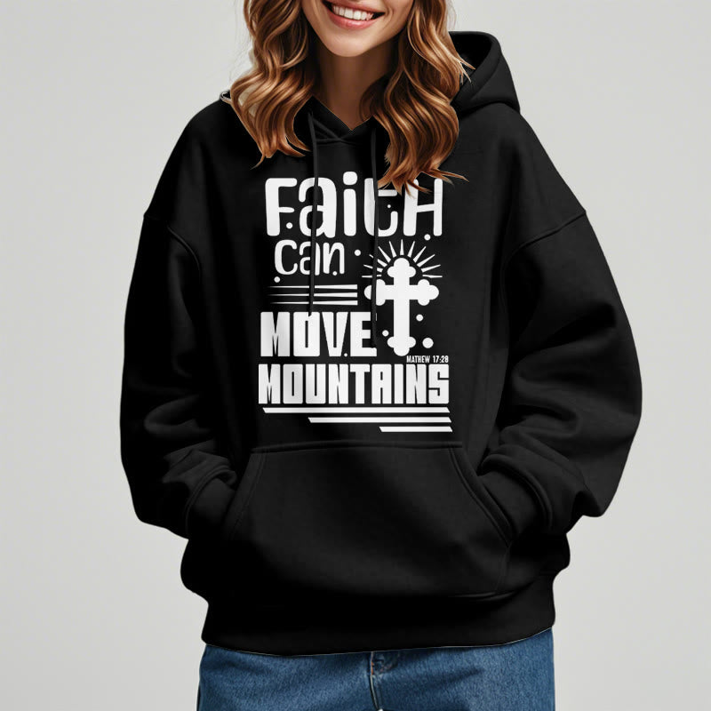 christiandiscipleshop Modern Style Faith Can Move Mountains Fleece Lined Polyester Hoodie