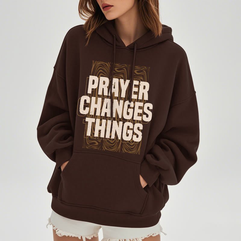christiandiscipleshop Modern Style Prayer Changes Things Fleece Lined Polyester Hoodie