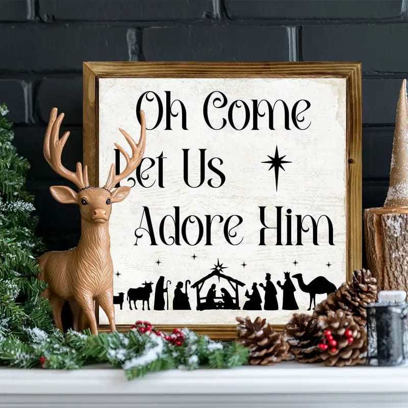 Christiandiscipleshop Classic Style Oh Come Let Us Adore Him Nativity Scene Wooden Sign Ornaments