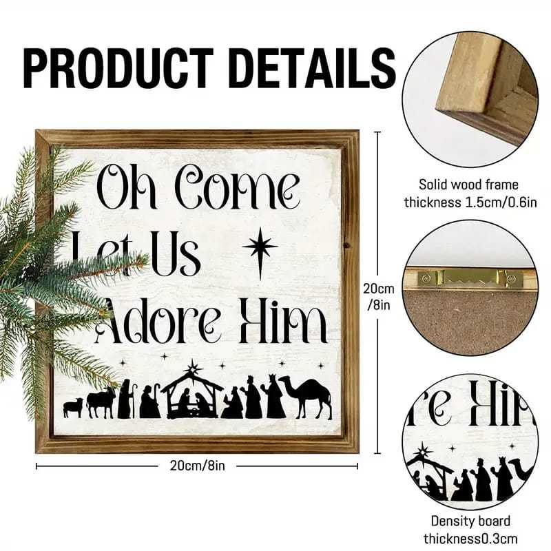 Christiandiscipleshop Classic Style Oh Come Let Us Adore Him Nativity Scene Wooden Sign Ornaments