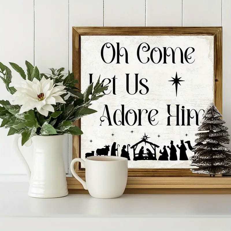 Christiandiscipleshop Classic Style Oh Come Let Us Adore Him Nativity Scene Wooden Sign Ornaments