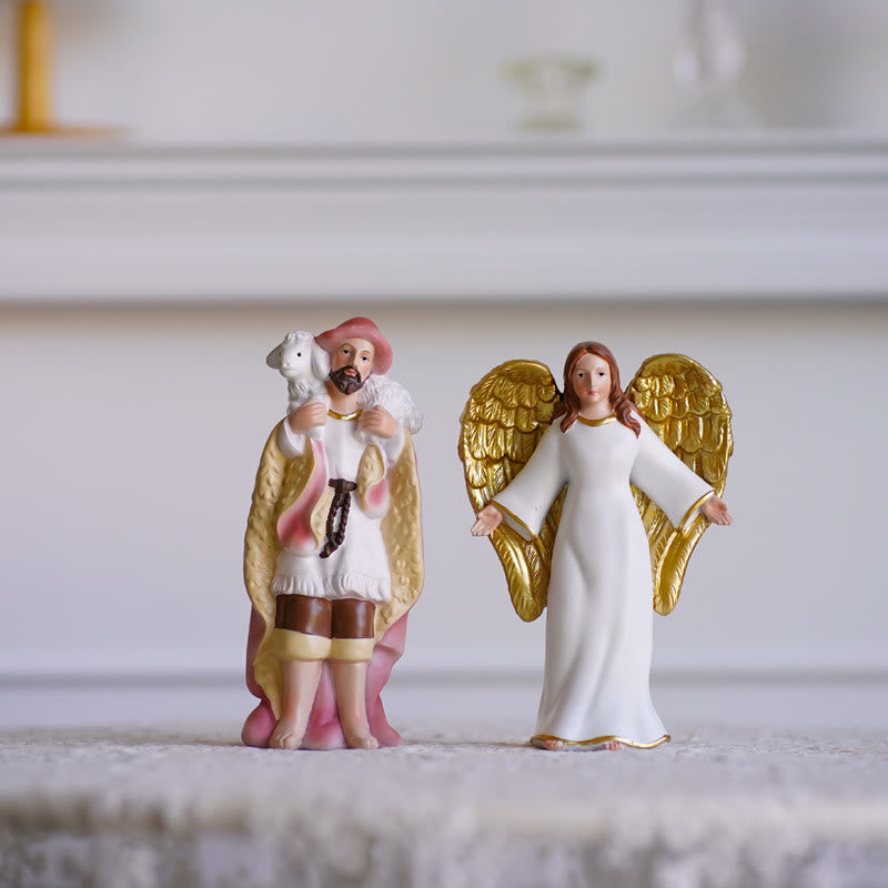 Christiandiscipleshop Classic Style Holy Night Nativity Scene Resin Figurine Desktop Ornaments Set