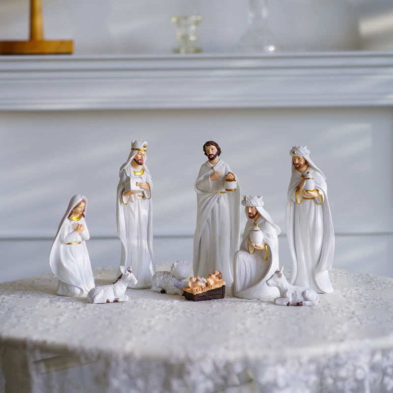 Christiandiscipleshop Classic Style Holy Night Nativity Scene Resin Figurine Desktop Ornaments Set