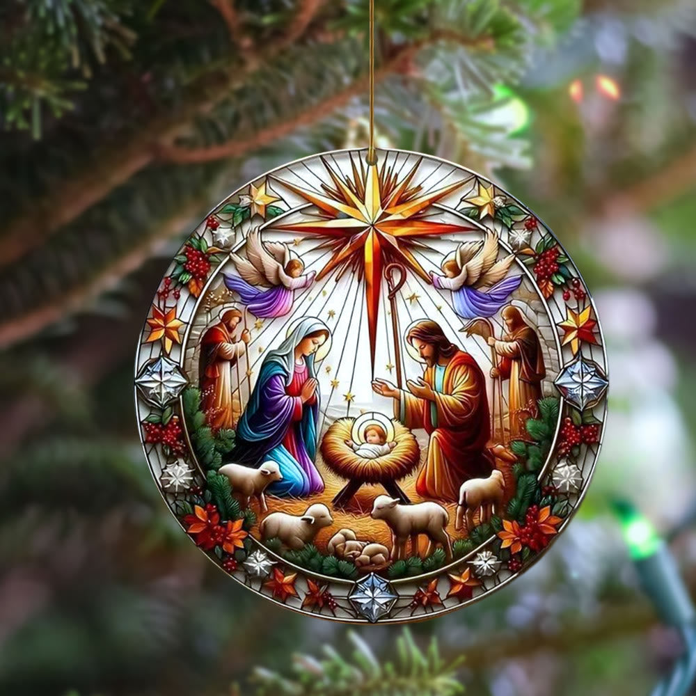 christiandiscipleshop Stained Glass Styles Colorful Nativity Hanging Ornaments B