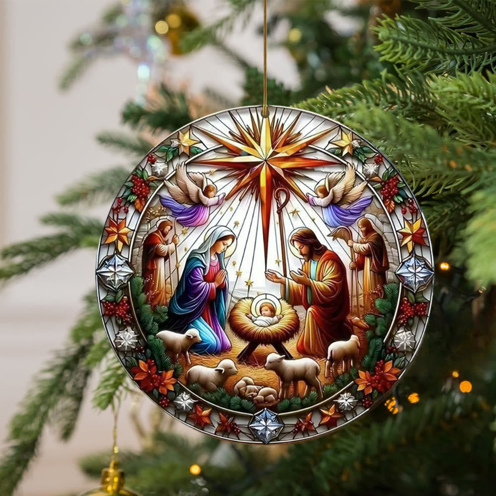 christiandiscipleshop Stained Glass Styles Colorful Nativity Hanging Ornaments B