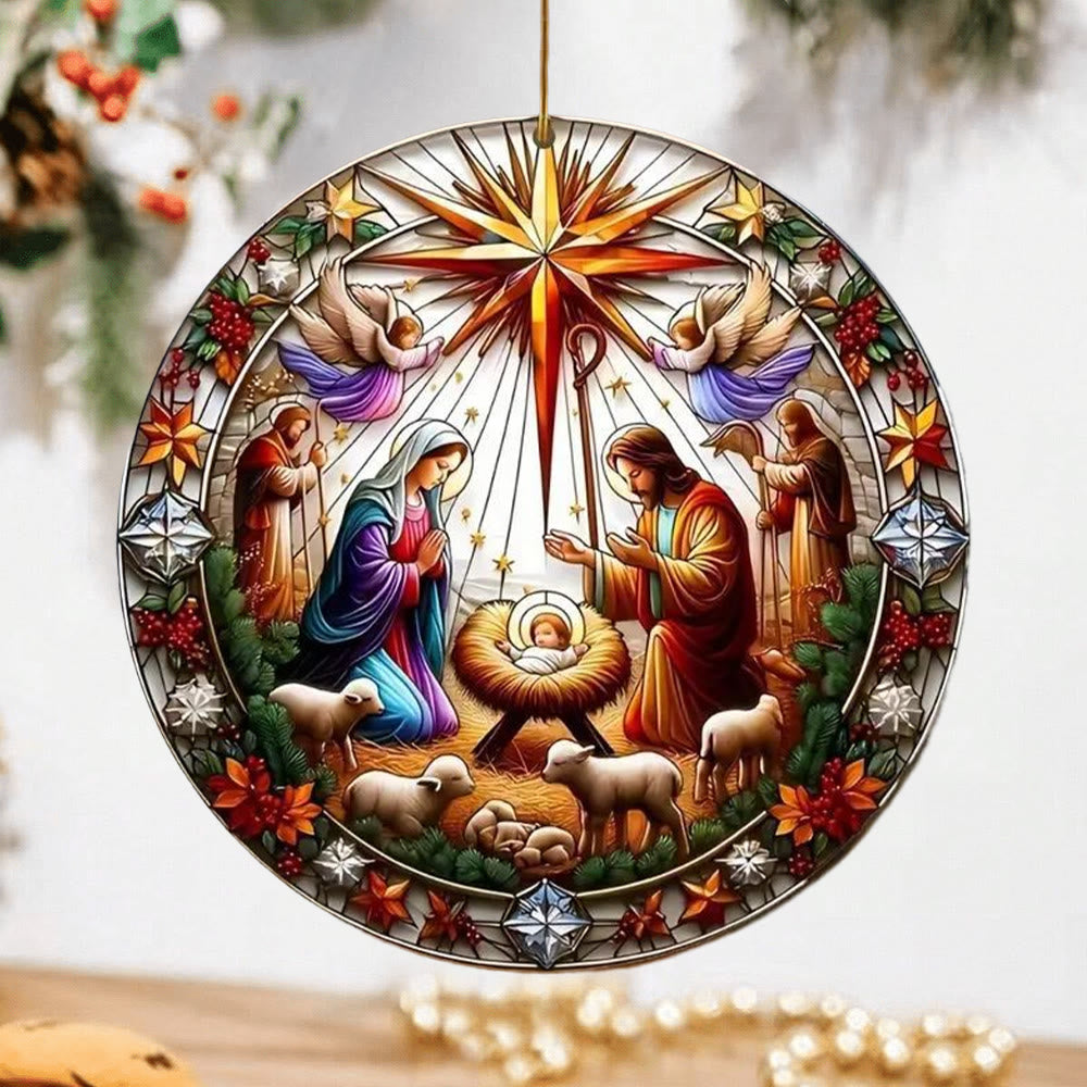 christiandiscipleshop Stained Glass Styles Colorful Nativity Hanging Ornaments B